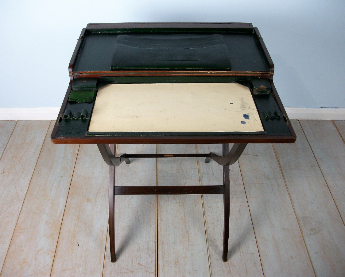 Mahogany Military Campaign Folding Desk and Games Table